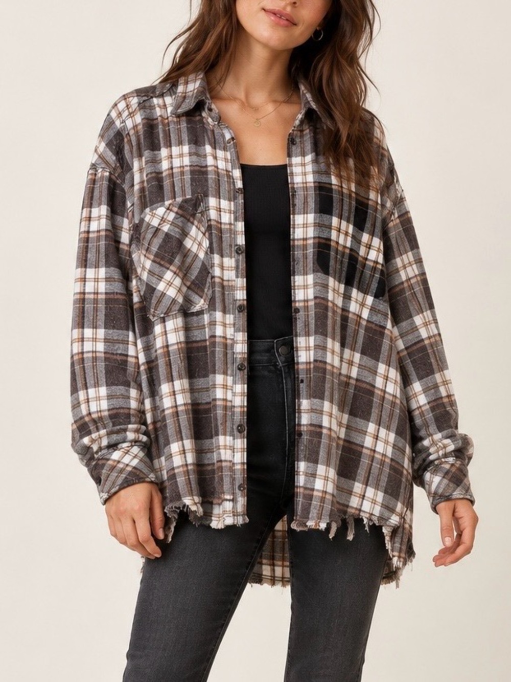 BDG Urban Outfitters Oversized Plaid Flannel Shirt Distressed Hem L